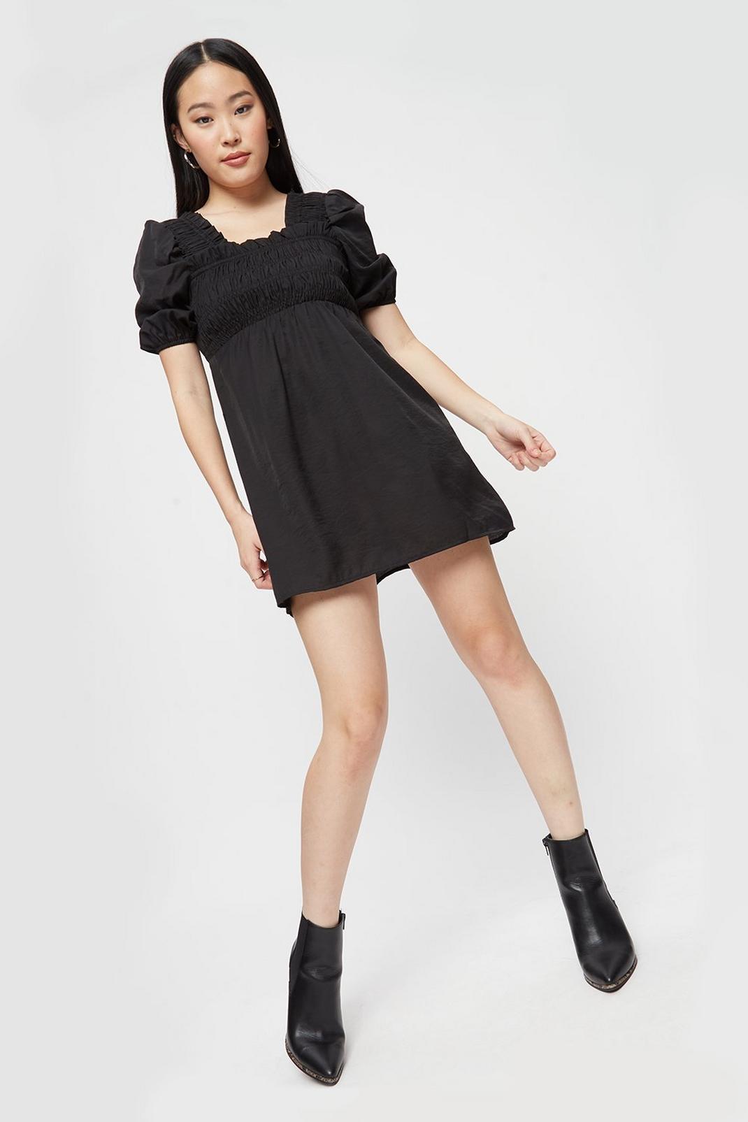 105 Petite Black Shirred Mini Dress image number 2