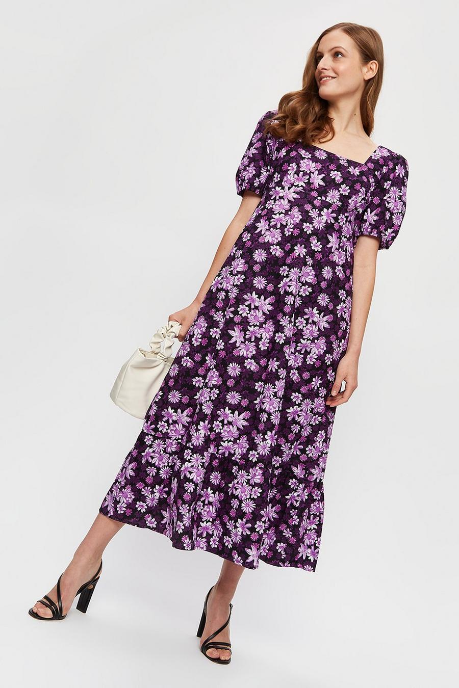 Bright Purple Floral Midaxi Dress
