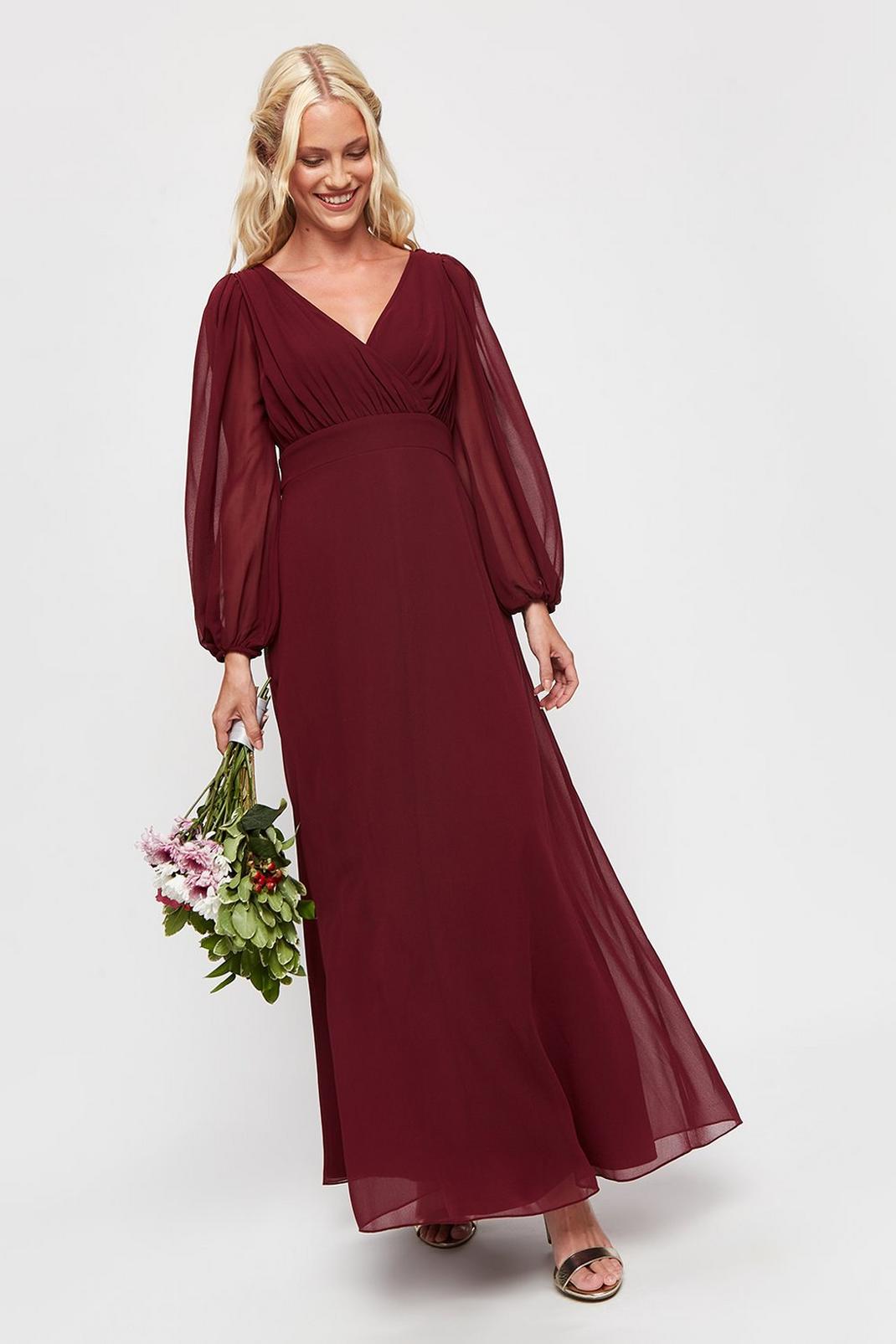 426 Merlot Sleeved Chiffon Maxi Dress image number 2