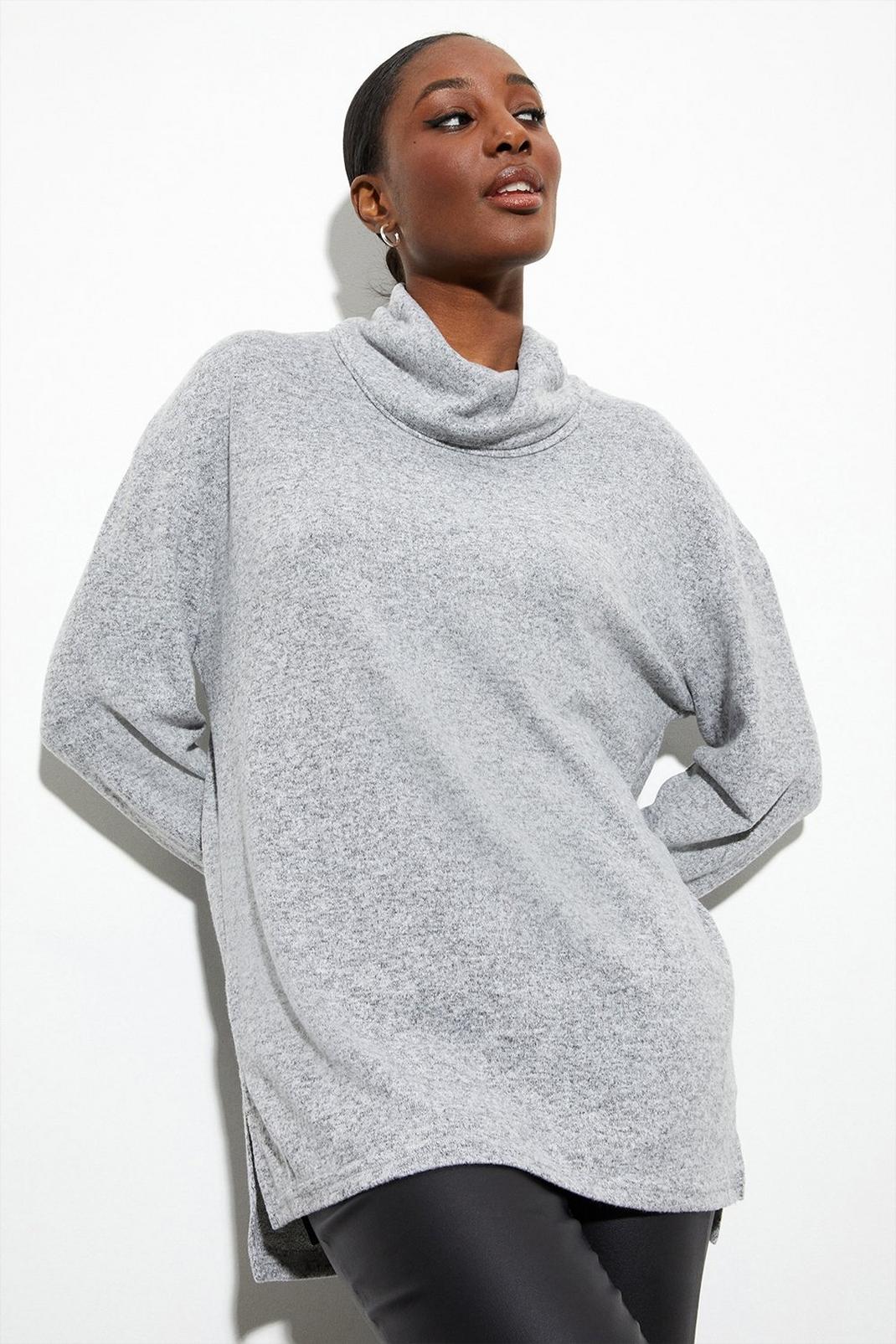 Grey marl Soft Touch Roll Neck Tunic image number 1