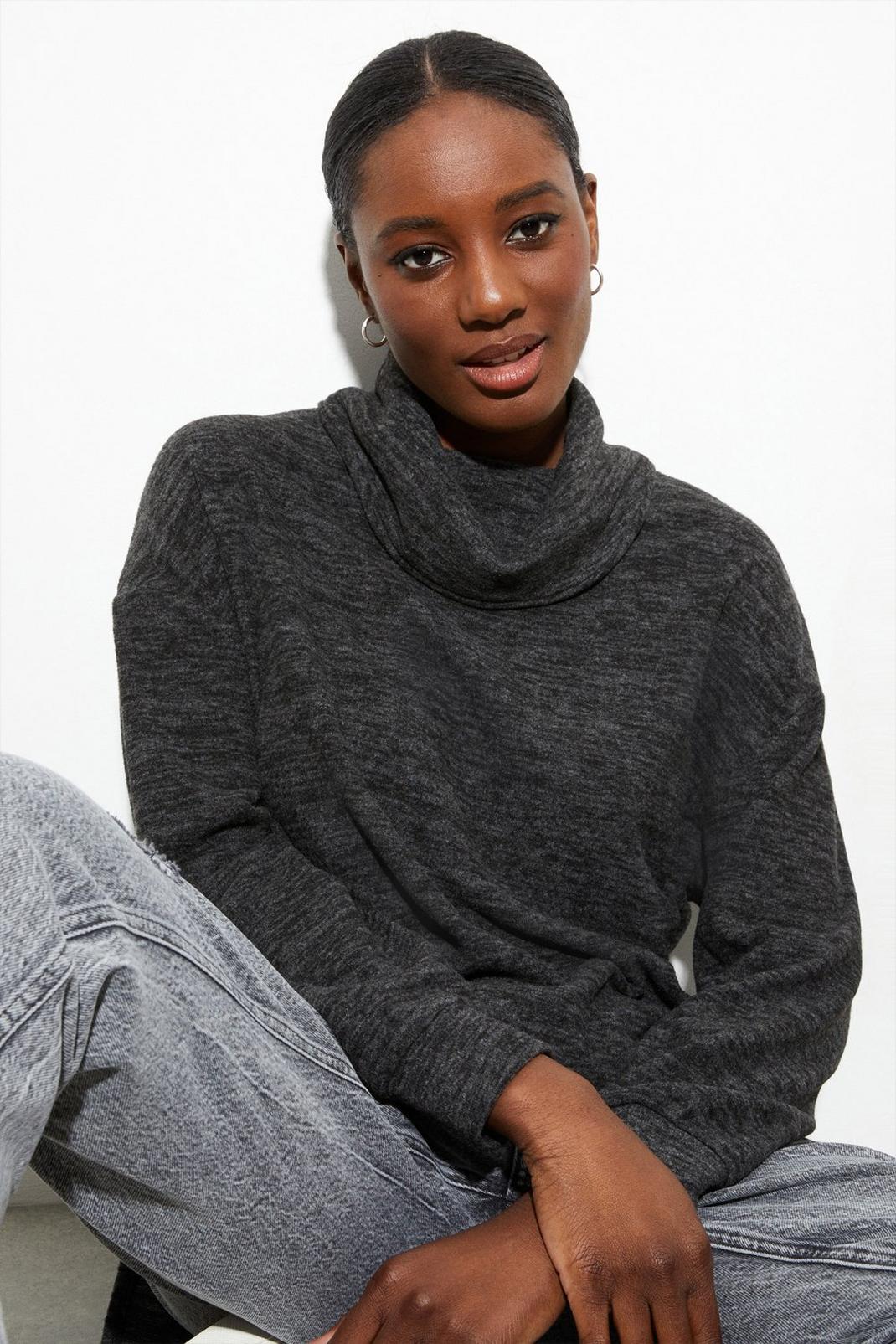 Charcoal Soft Touch Roll Neck Tunic image number 1
