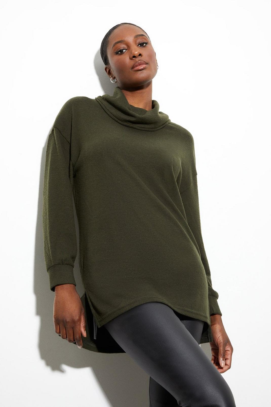 Khaki Soft Touch Roll Neck Tunic image number 1