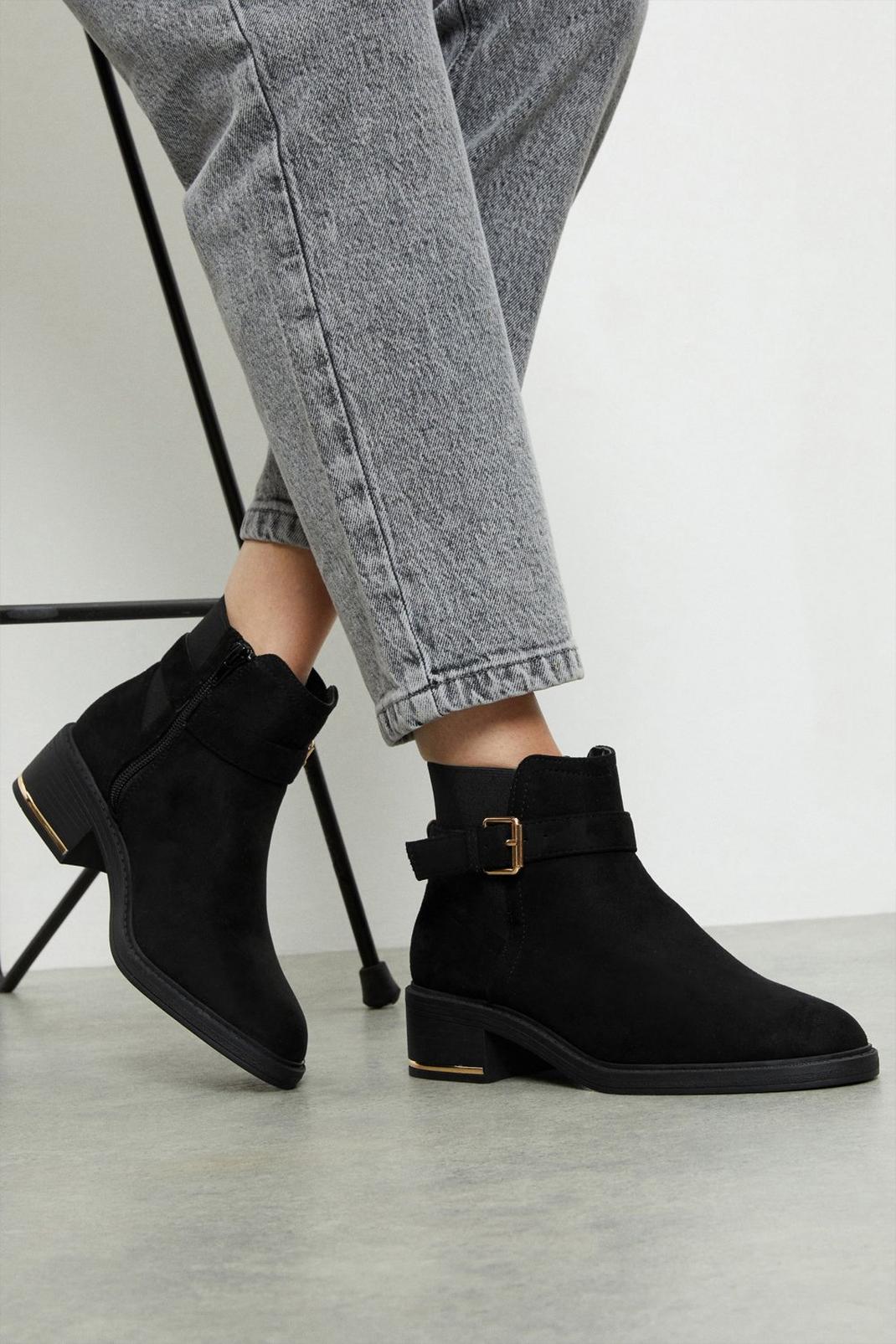 True black Wide Fit Milly Buckle Detail Ankle Boots image number 1