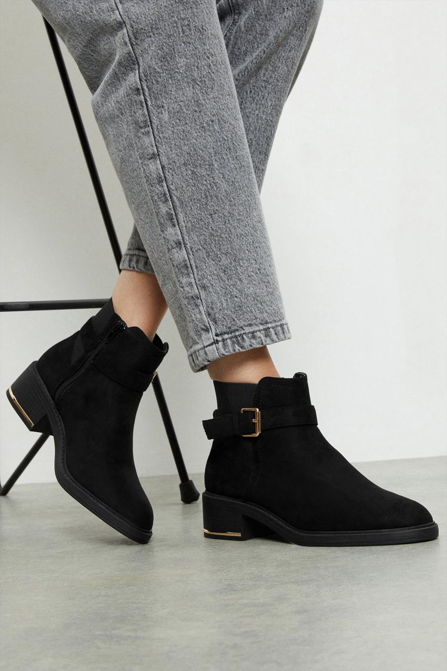 Wide Fit Milly Buckle Detail Ankle Boots