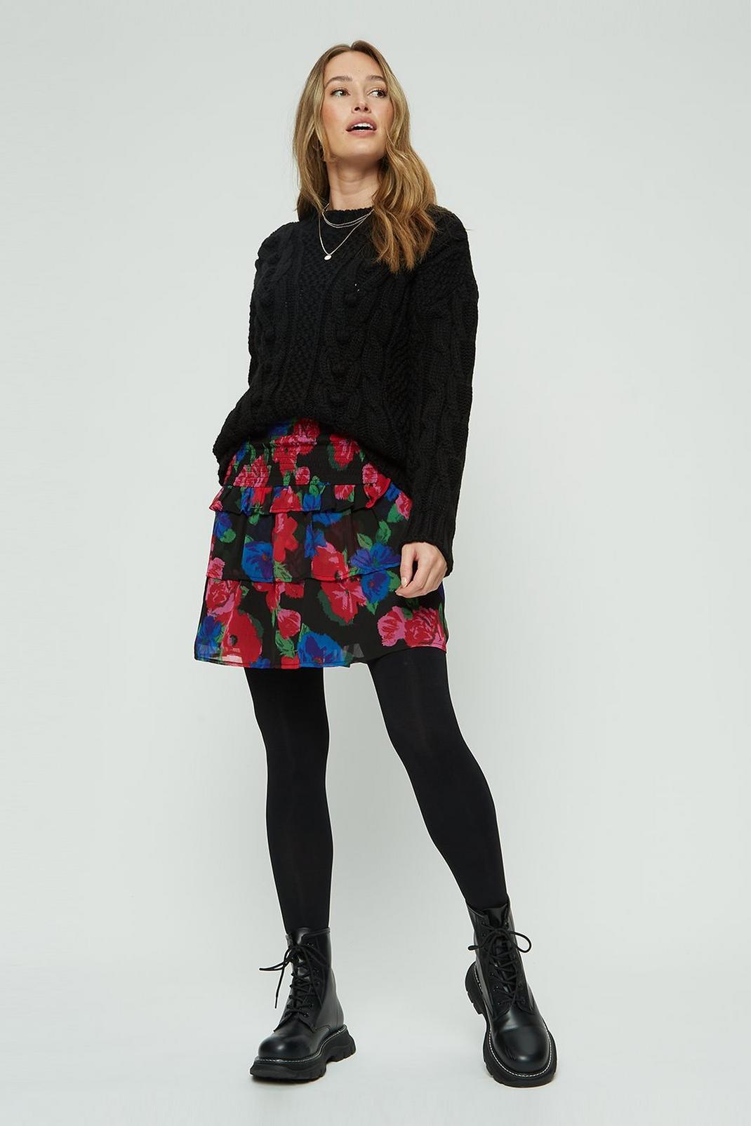 105 Large Floral Print Shirred Chiffon Mini Skirt image number 1