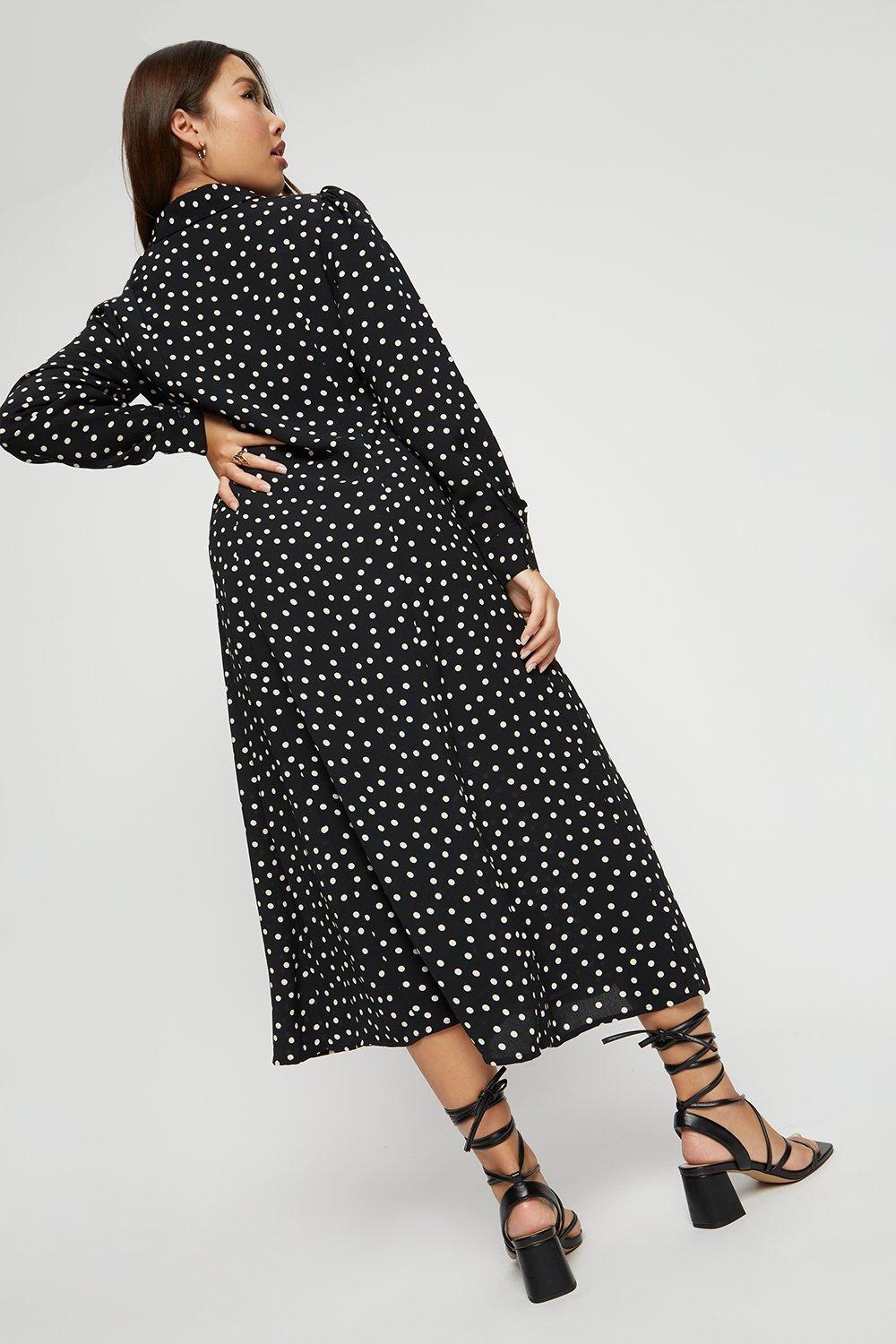 black spotty shirt dress