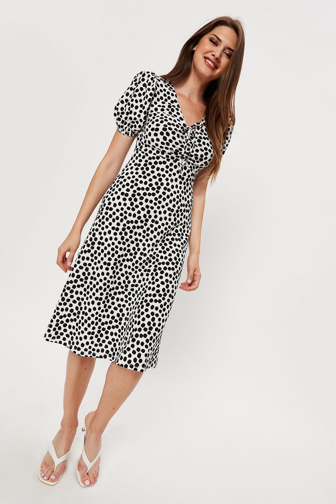 133 Ivory Spot Tie Front Midi Dress image number 2