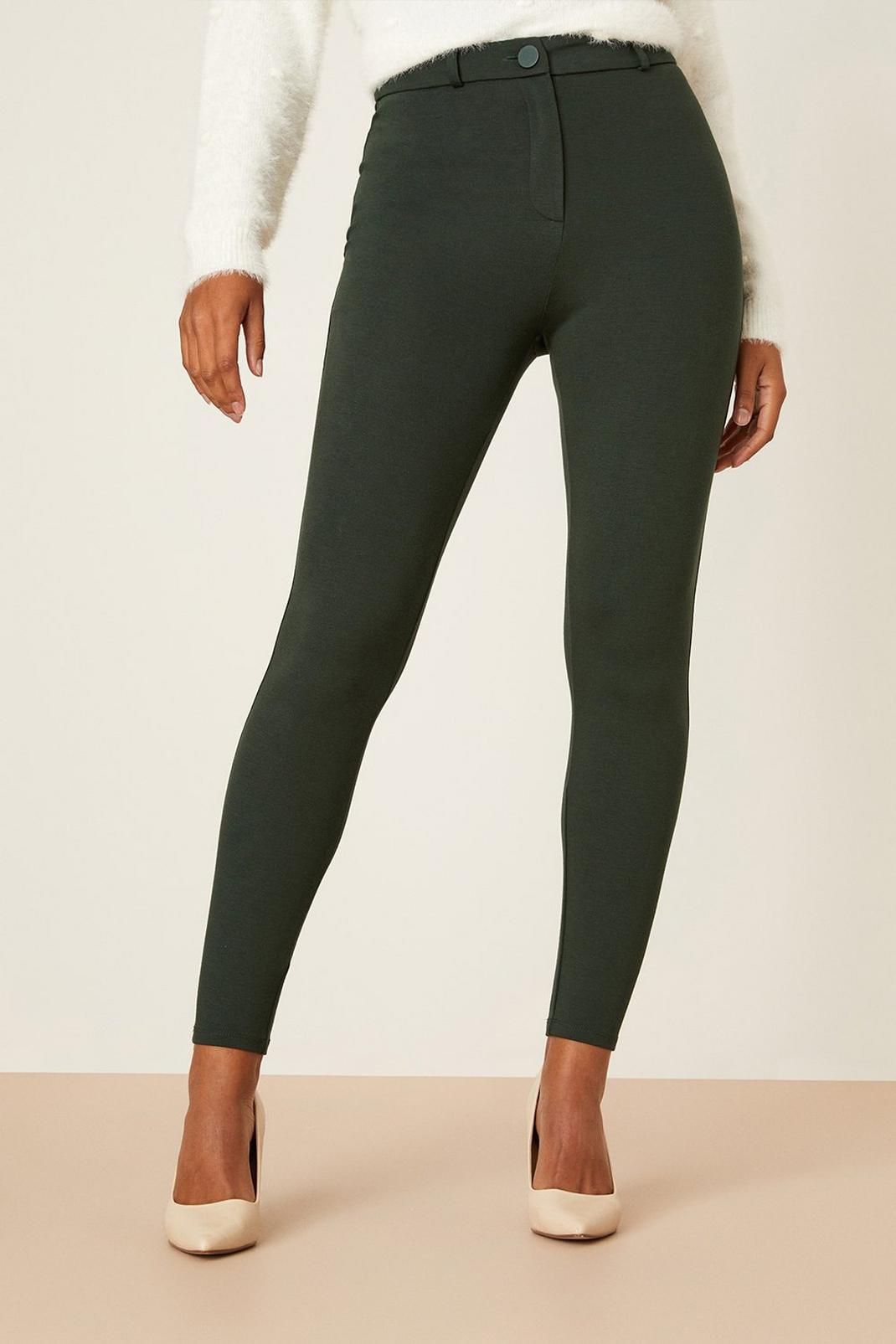 Forest High Waist Button Skinny Compact Ponte Leggings image number 1