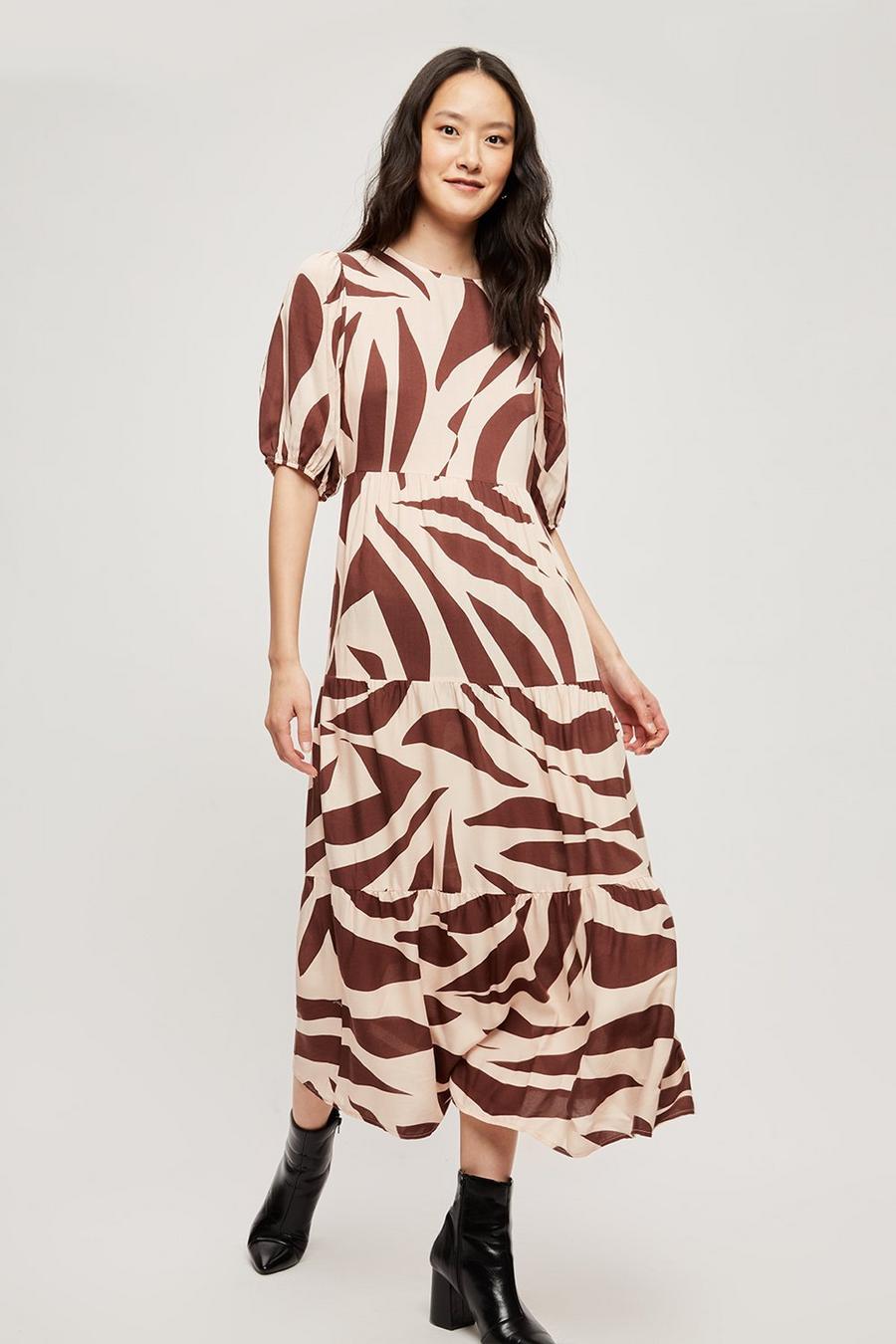Brown Large Zebra Smock Midi Dress