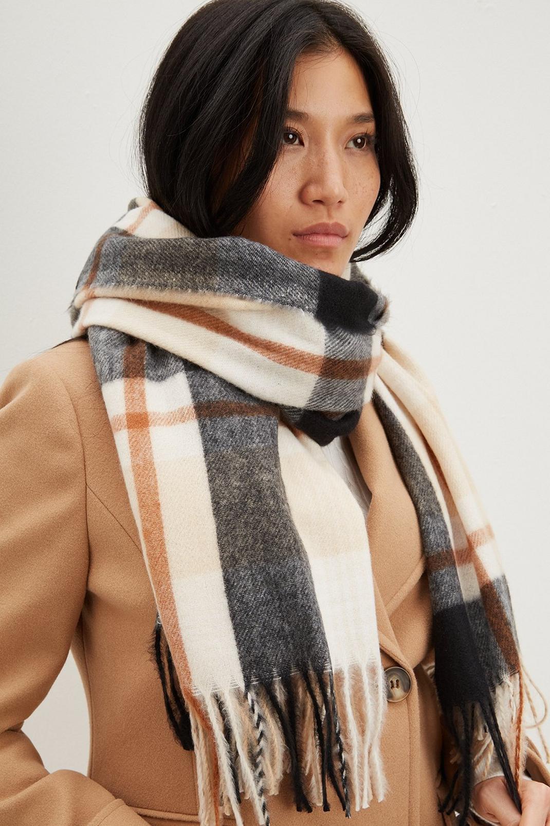 Neutral And Black Large Scale Check Scarf image number 1