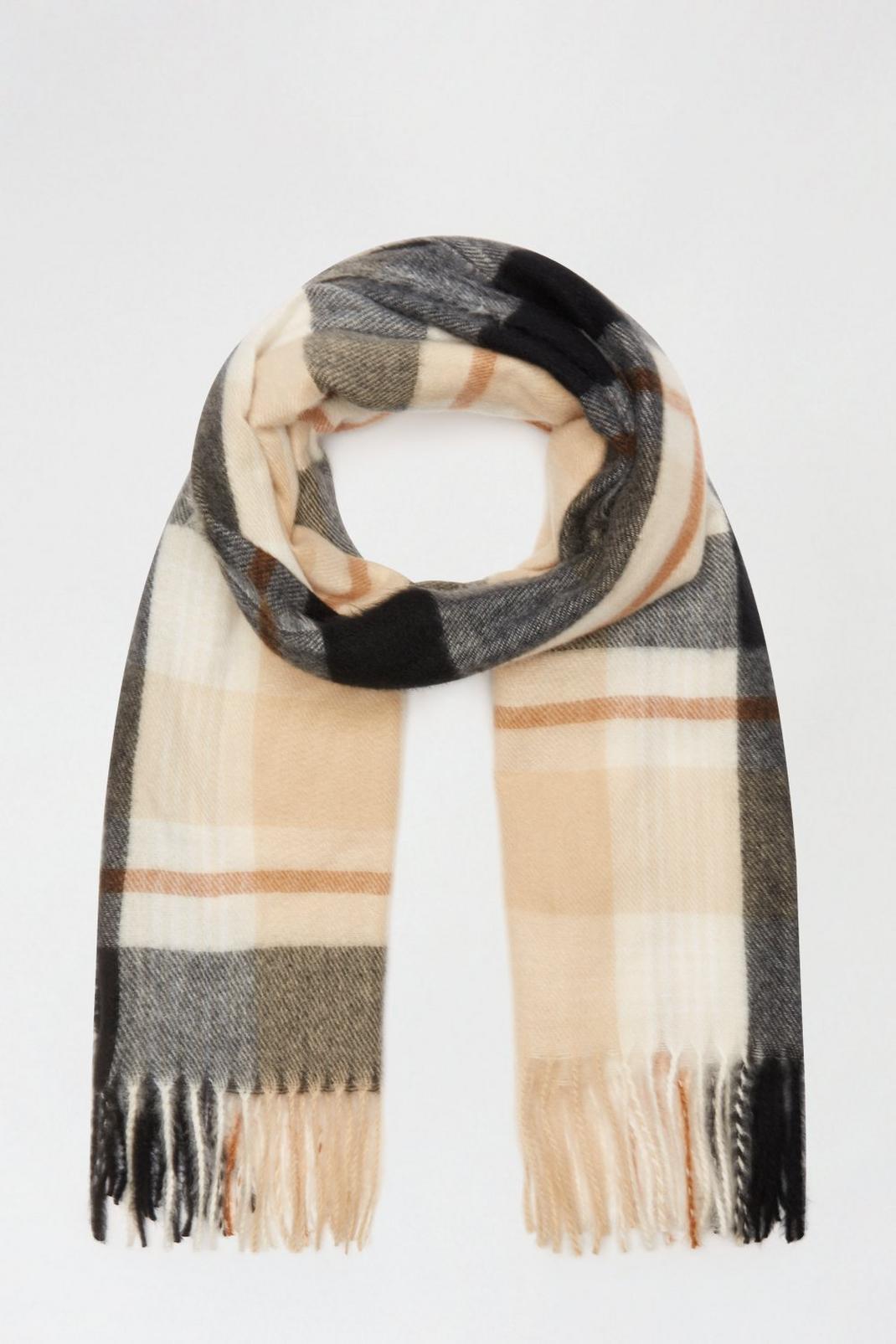 996 Neutral And Black Large Scale Check Scarf image number 2