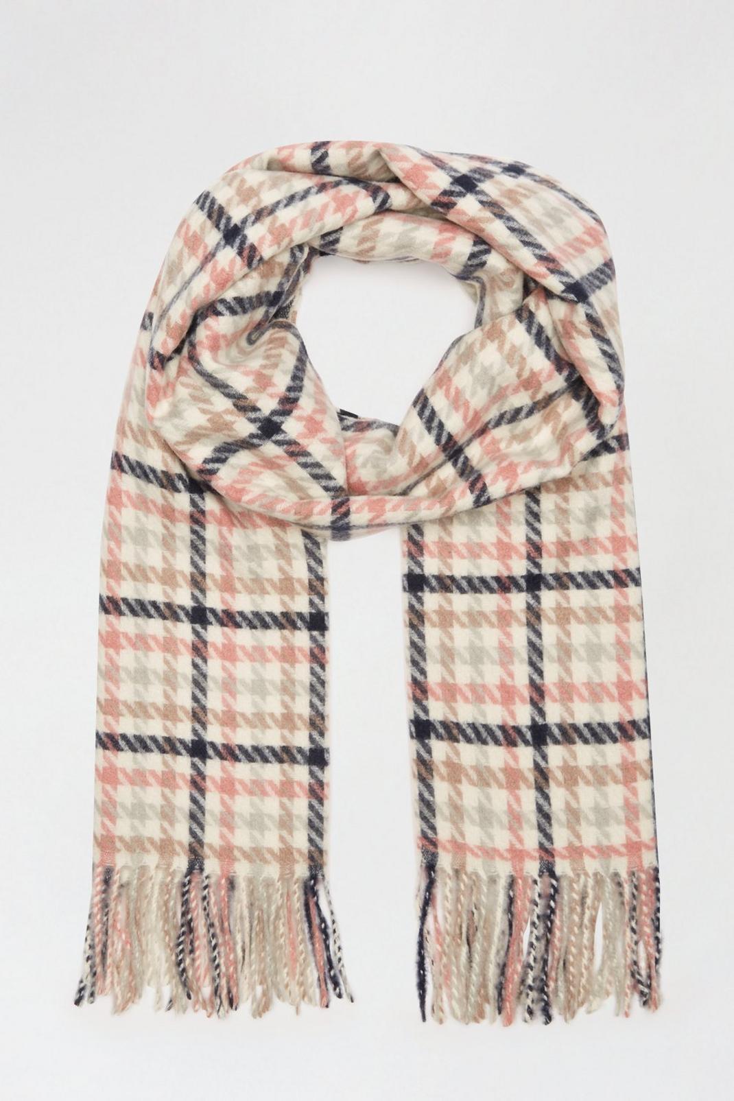 148 Navy, Pink And Cream Dogtooth Check Scarf image number 2