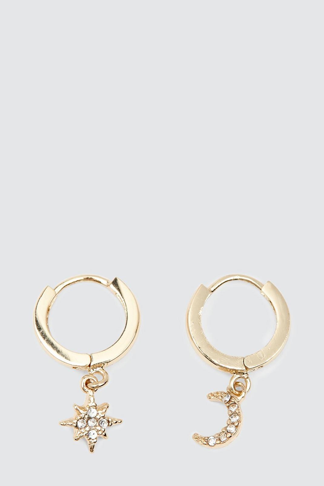 128 Gold Moon And Star Drop Earrings image number 2