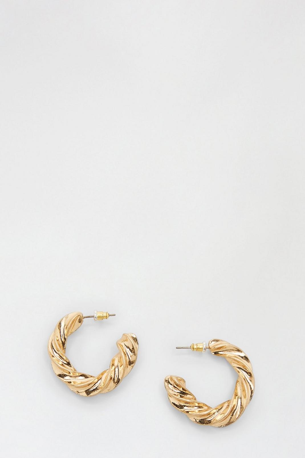 128 Gold Woven Twist Hoops image number 2