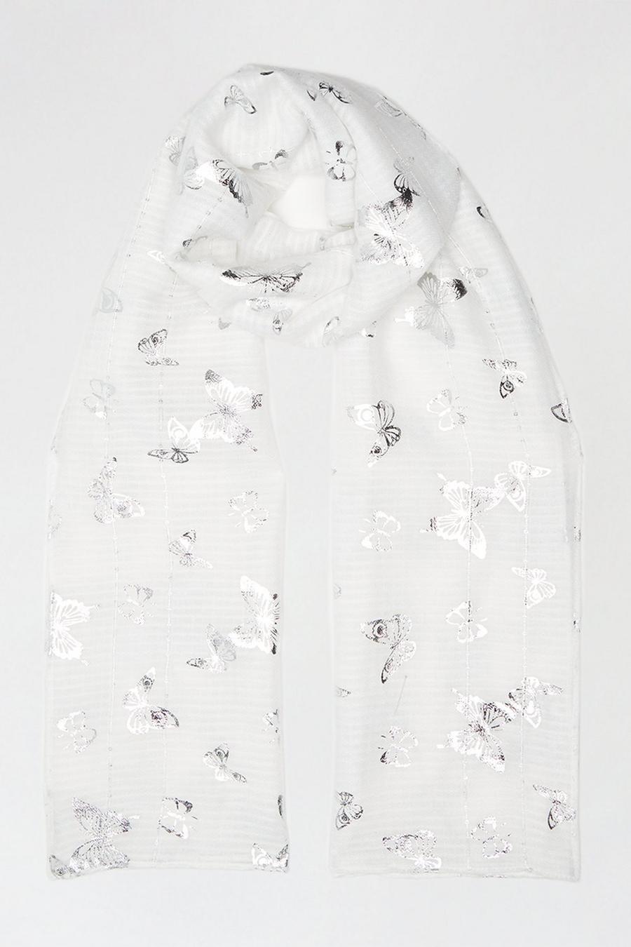 White Sequin Butterfly Foil Scarf