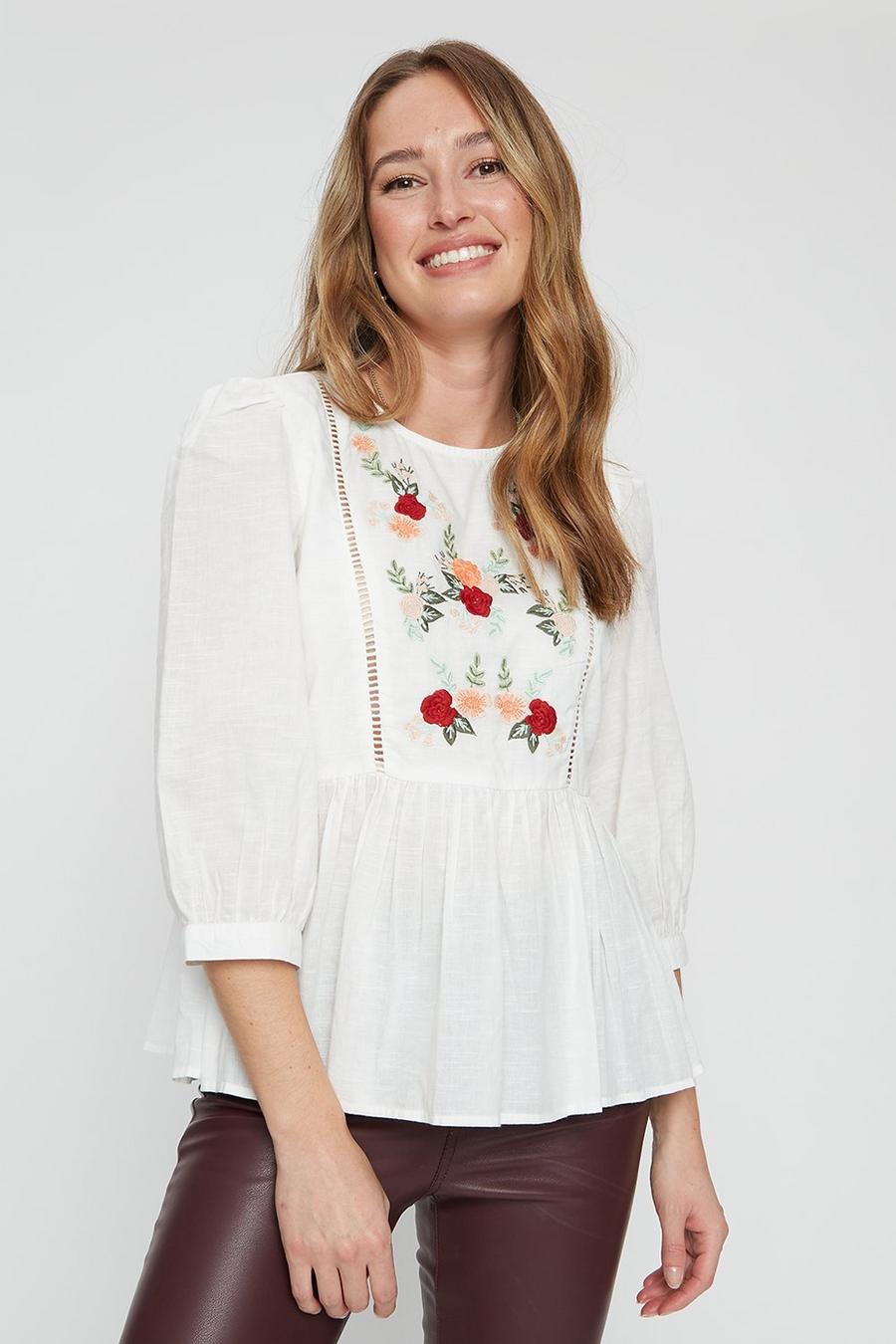 Embroidered Volume Sleeve Blouse