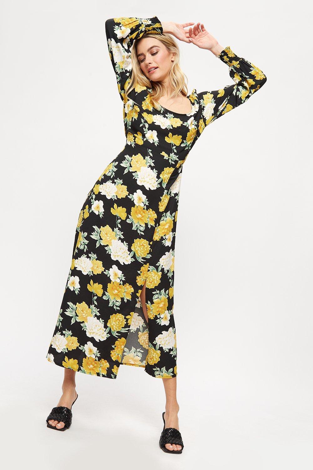 dorothy perkins yellow midi dress