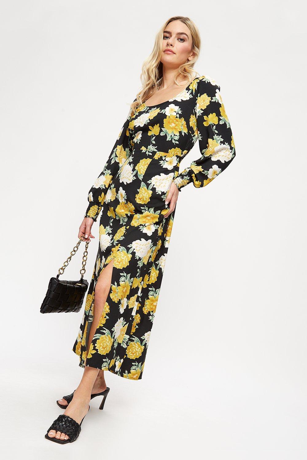 dorothy perkins yellow midi dress