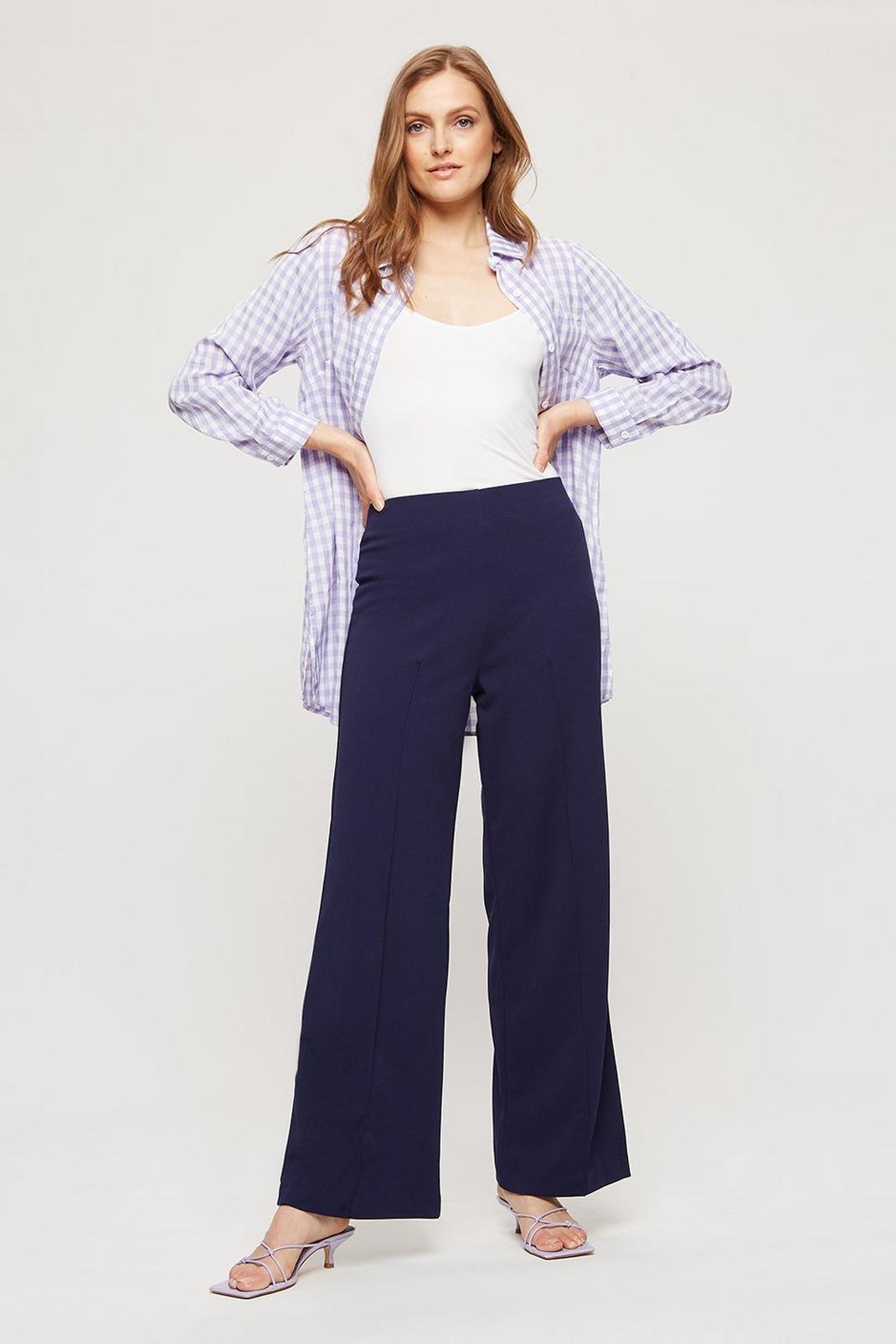 148 Navy Wide Leg Pull On Trouser image number 1