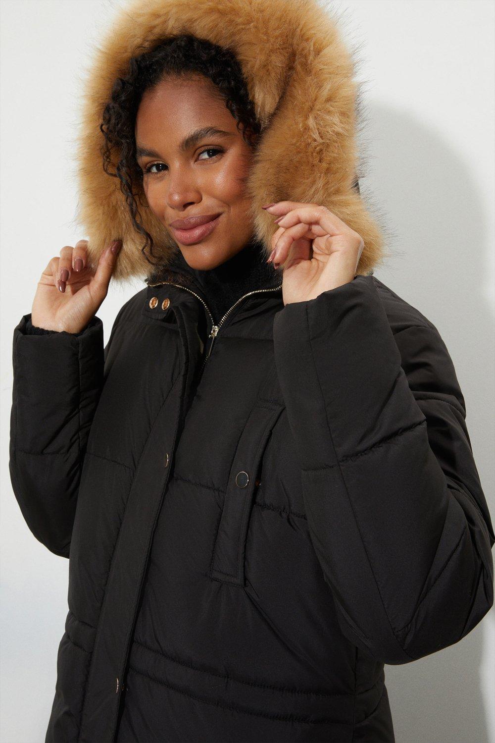 Quilted Puffer Coat With Fur Hood | vlr.eng.br