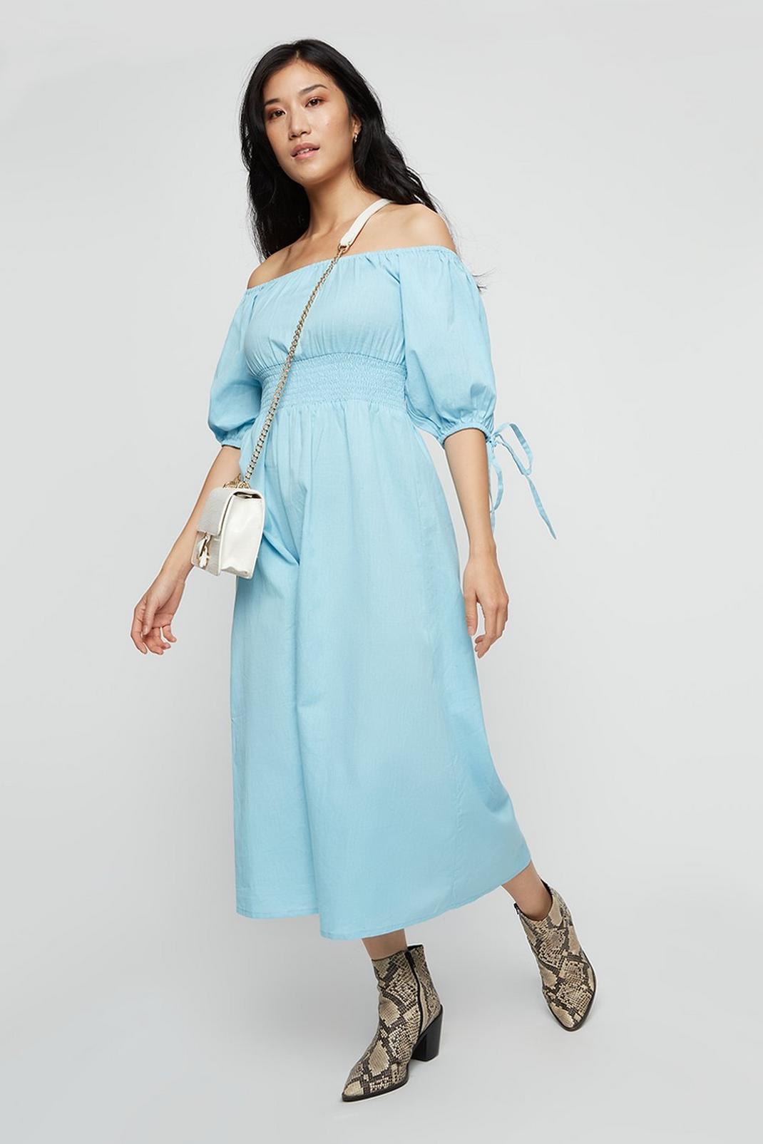 106 Blue Milkmaid Bardot Midi Dress image number 2