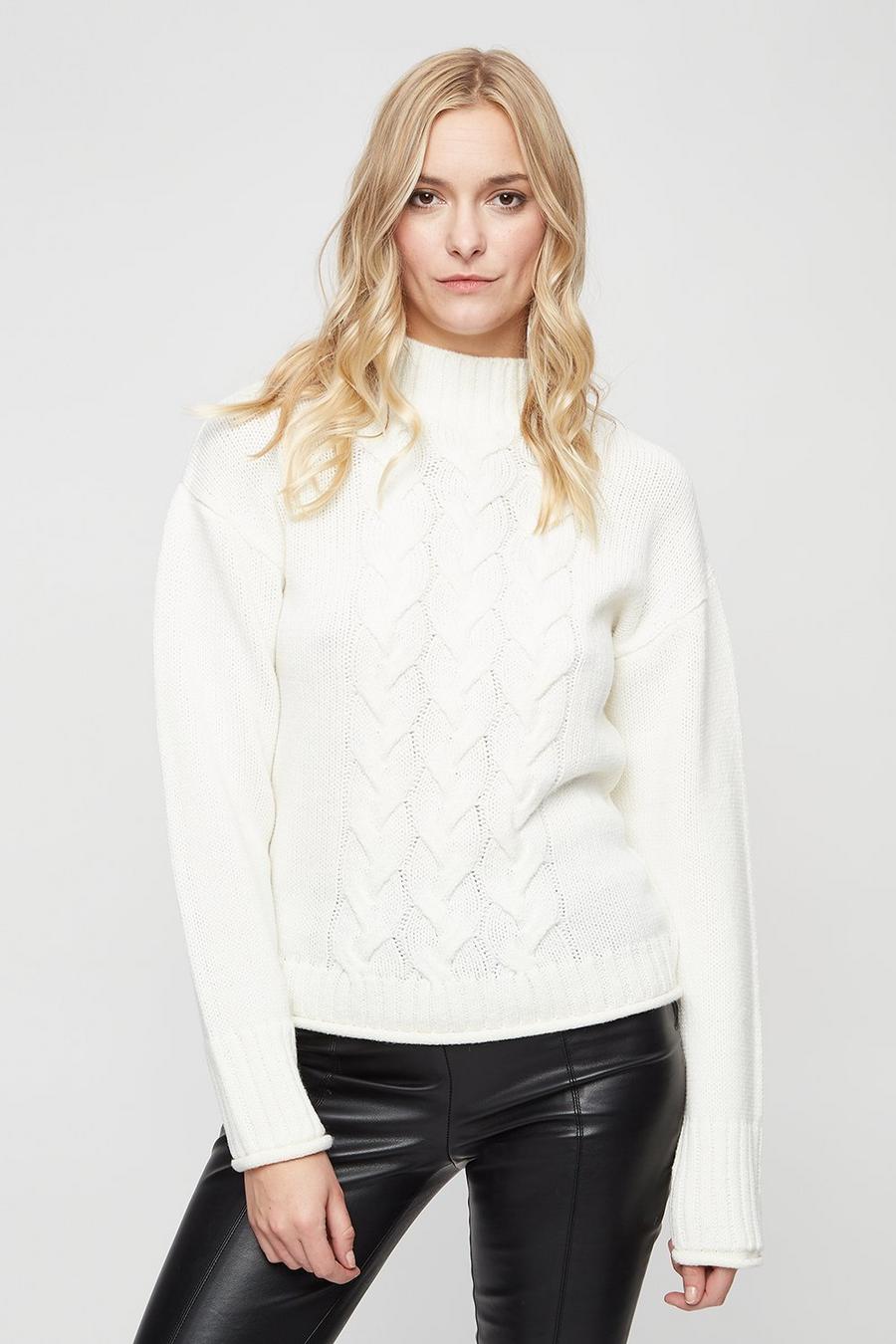 Tall Cable High Neck Jumper 