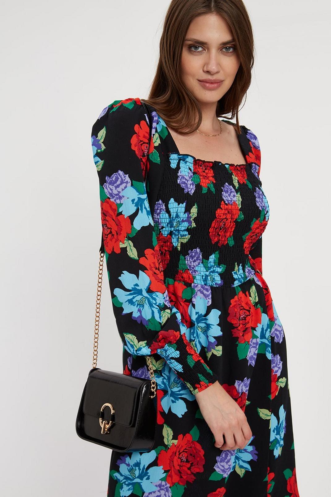 144 Tall Red Blue Floral Shirred Body Midaxi image number 2