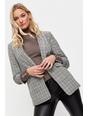 Tall Grey Check Ruched Sleeve Blazer