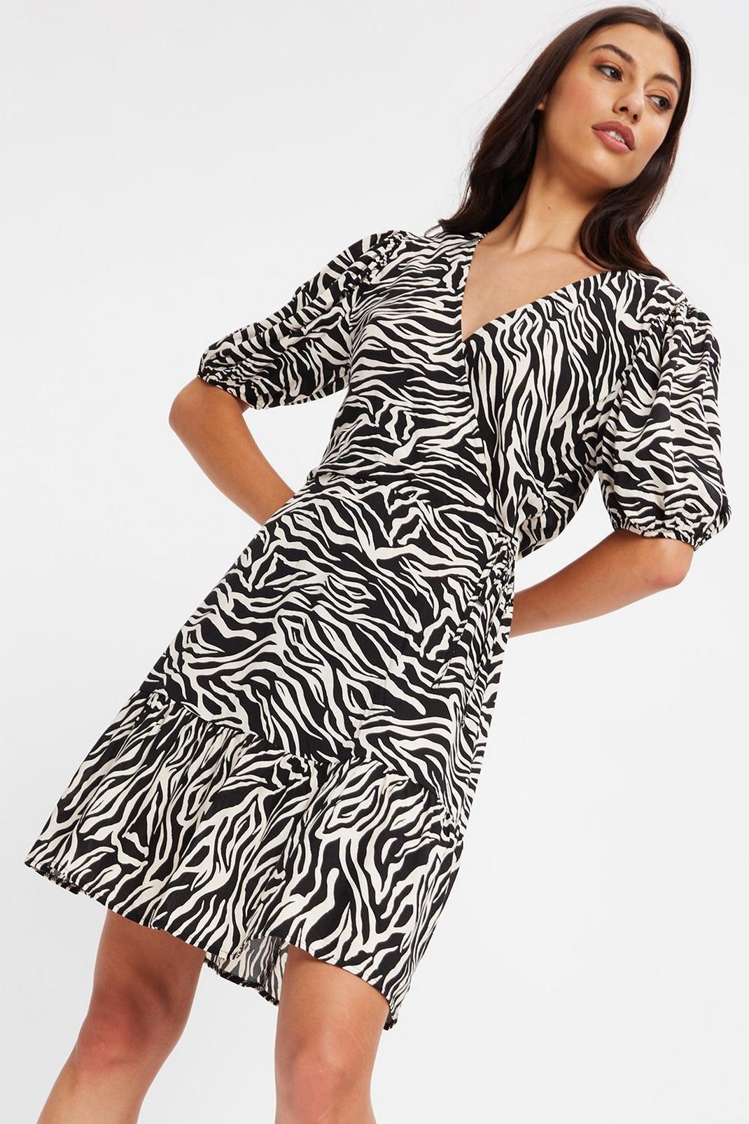 Tall Zebra Puff Sleeve Frill Tier Mini Dress | Dorothy Perkins EU