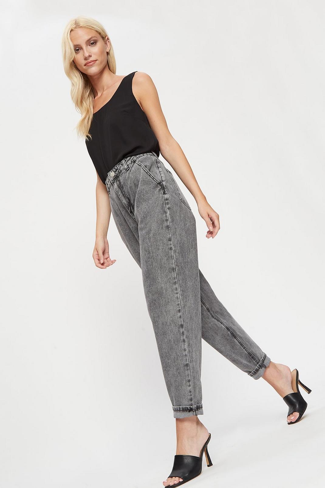 Grey High Waisted Slouch Jeans image number 1