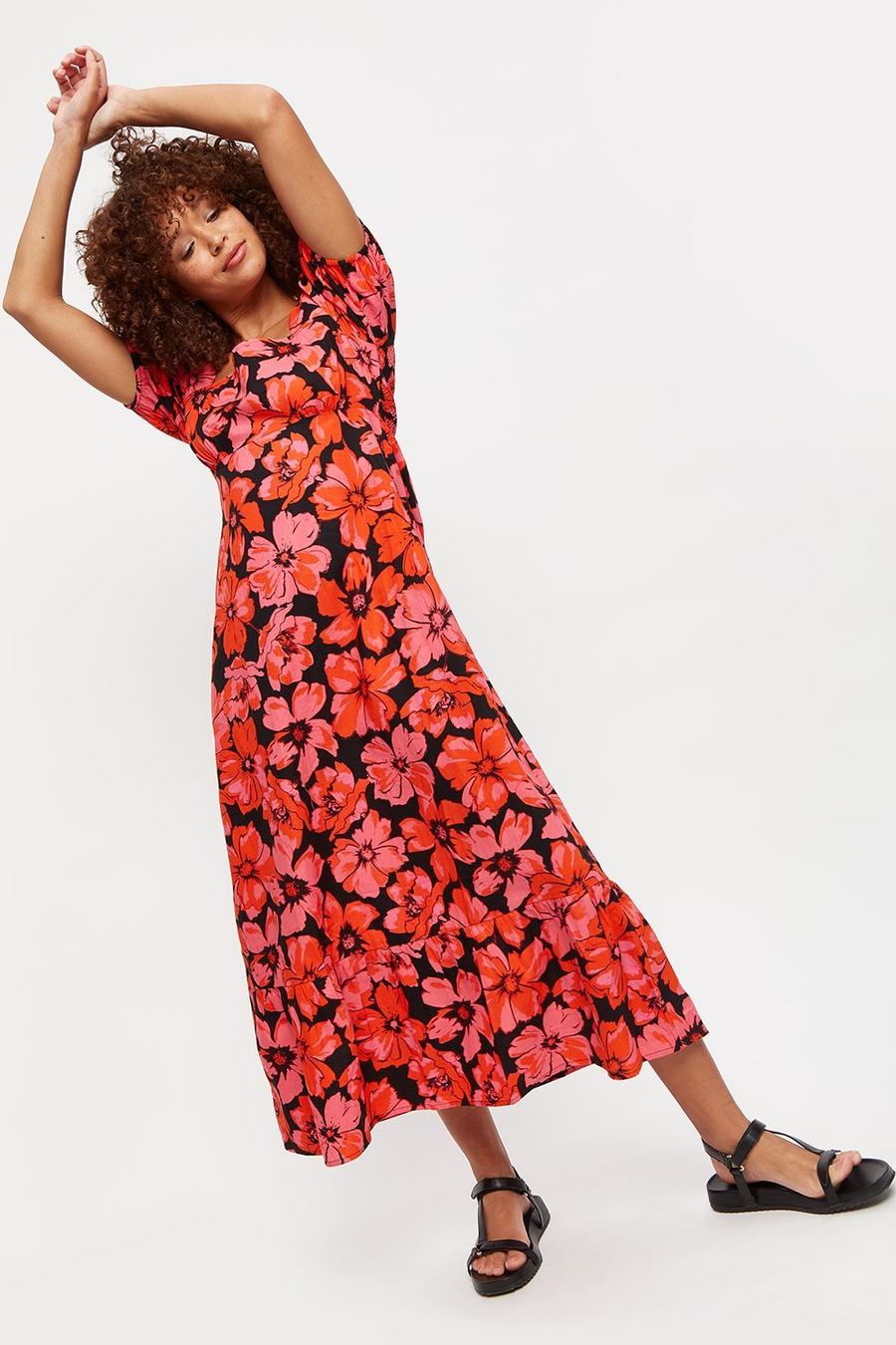 Red Floral Floral Midaxi  Dress