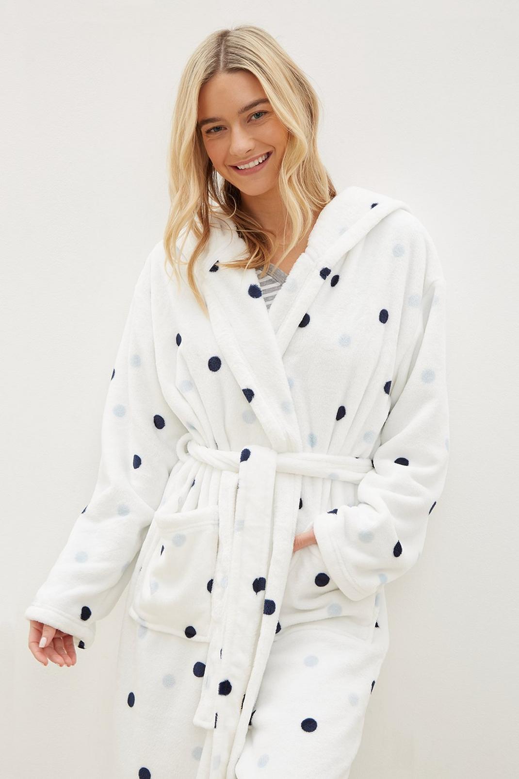 173 Blue and White Spot Hooded Robe image number 2