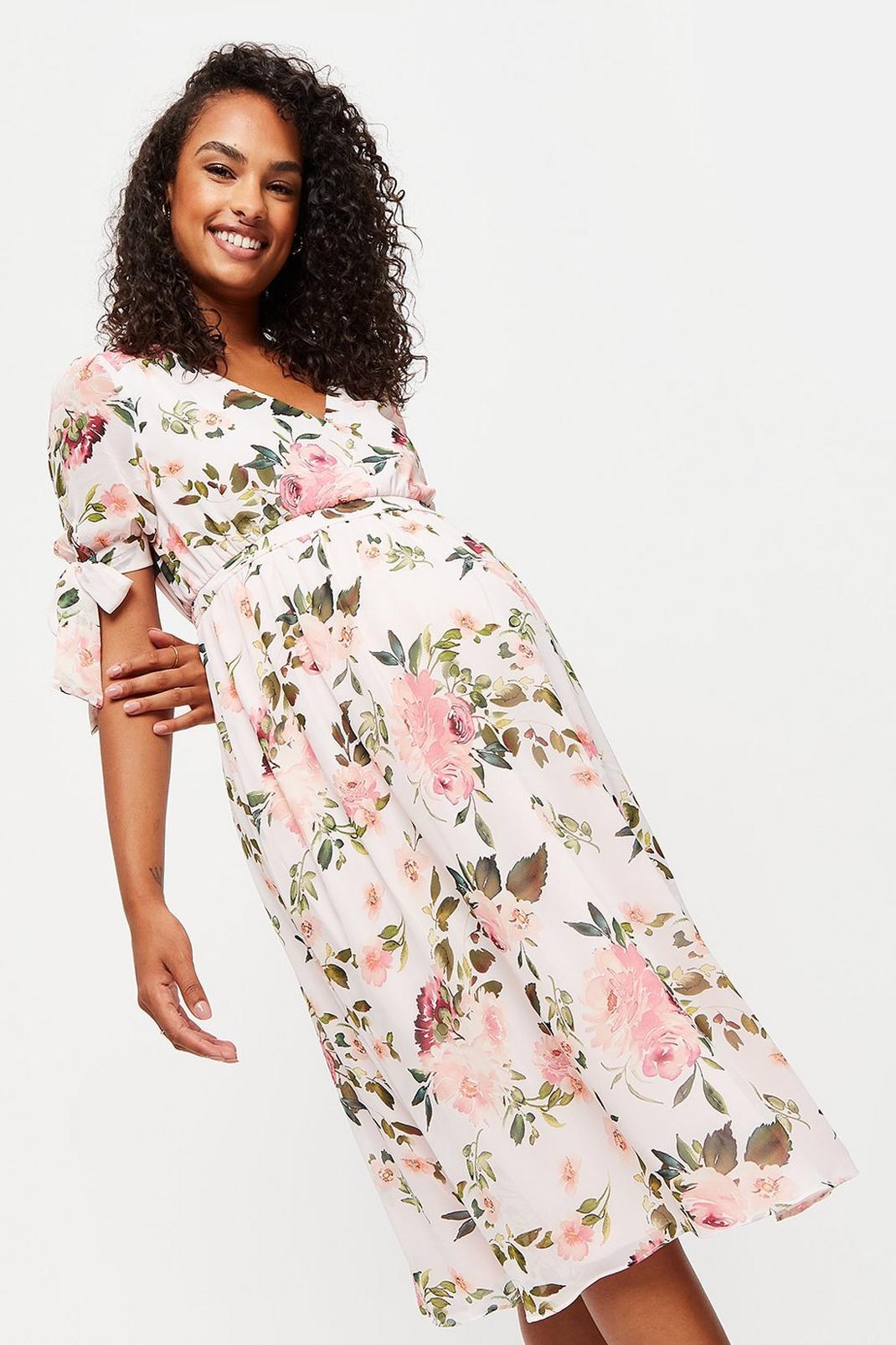 144 Maternity Garden Floral Tie Sleeve Midi Dress image number 1