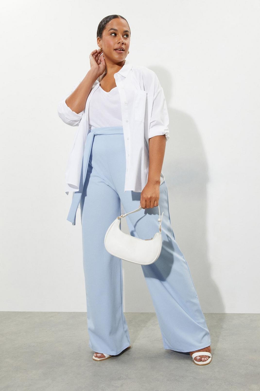 Blue Curve Wide Leg Belted Trousers image number 1