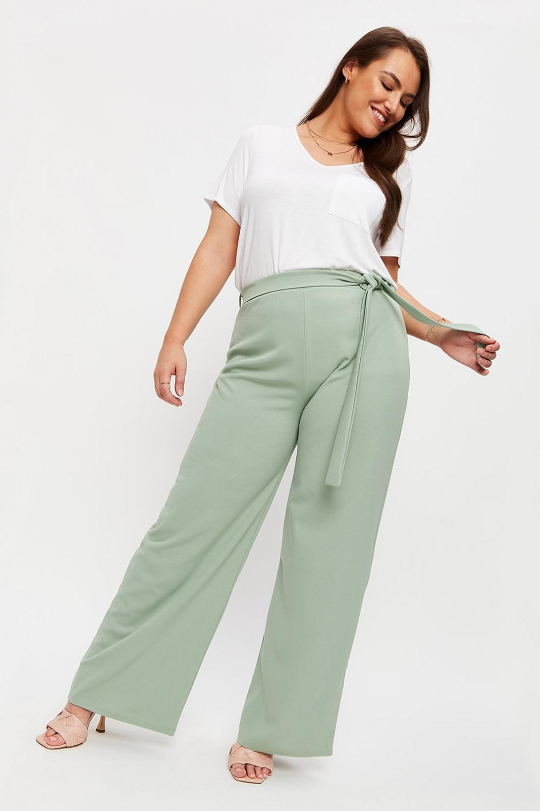 Sage Curve Wide Leg Belted Trousers image number 1