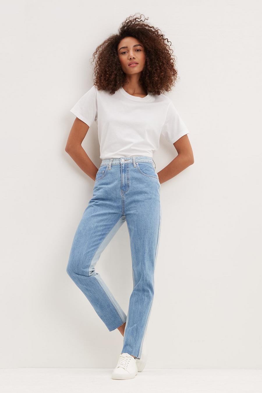 Two Tone Straight Jeans