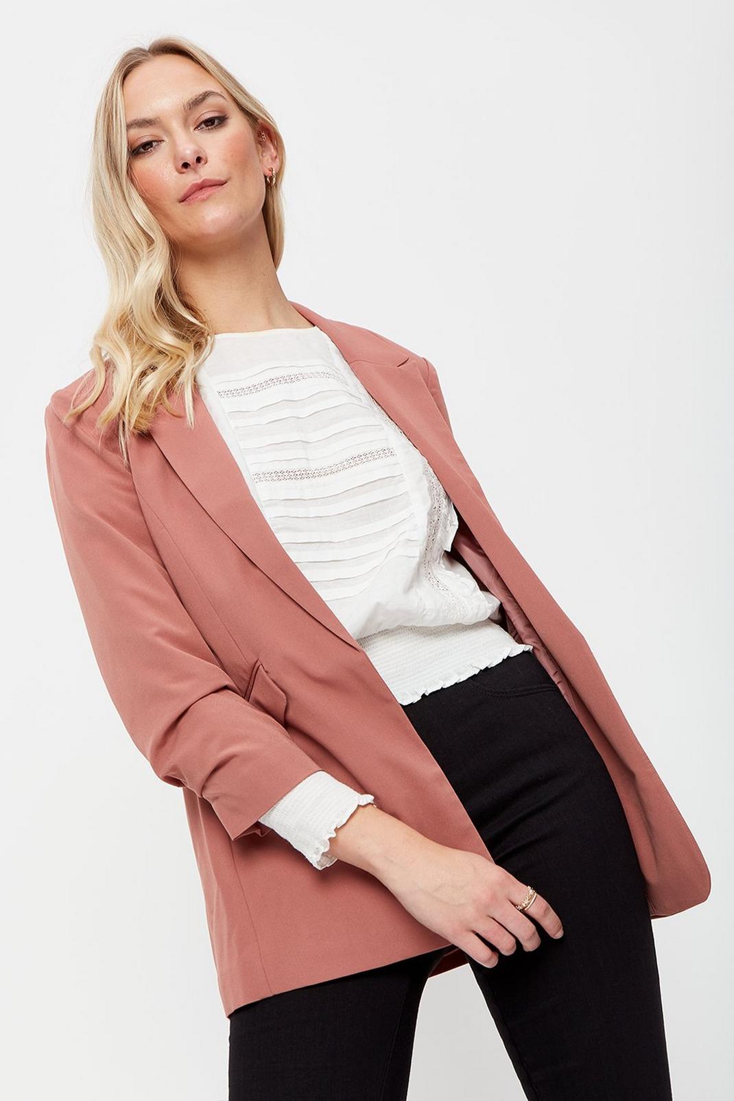 155 Tall Pink Ruched Sleeve Blazer image number 1