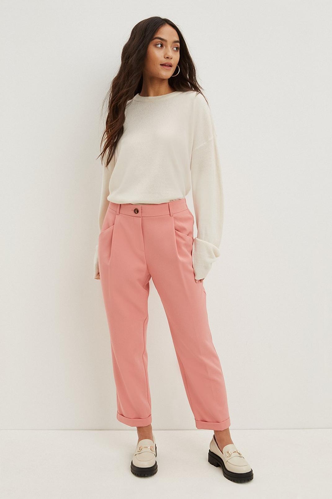 Pink Petite Relaxed Tailored Trousers image number 1