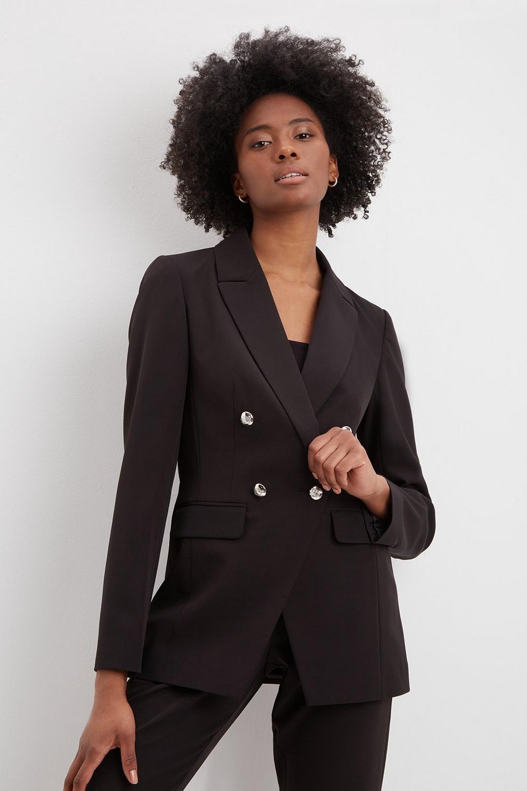 105 Tall Black Military Double Breasted Blazer image number 1