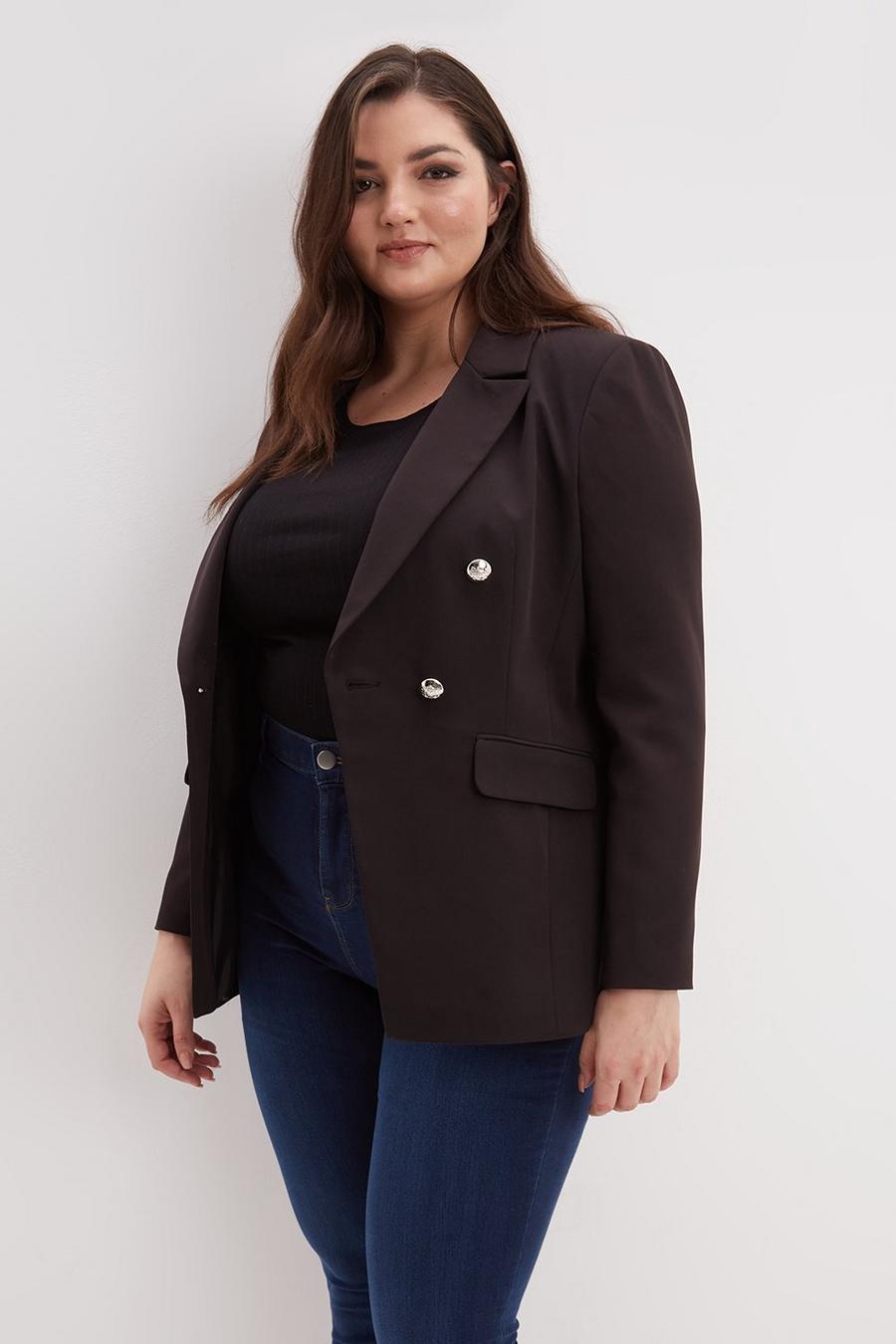 Curve Black Military Double Breasted Blazer