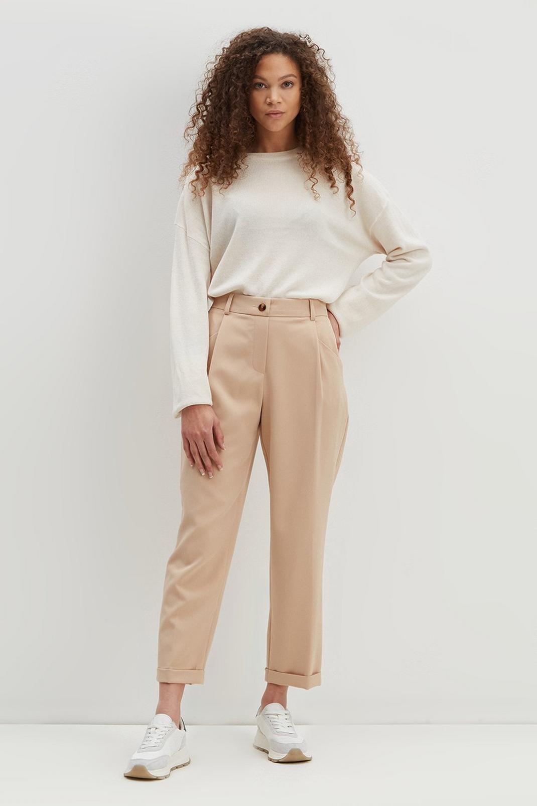 Camel Petite Relaxed Tailored Trousers image number 1