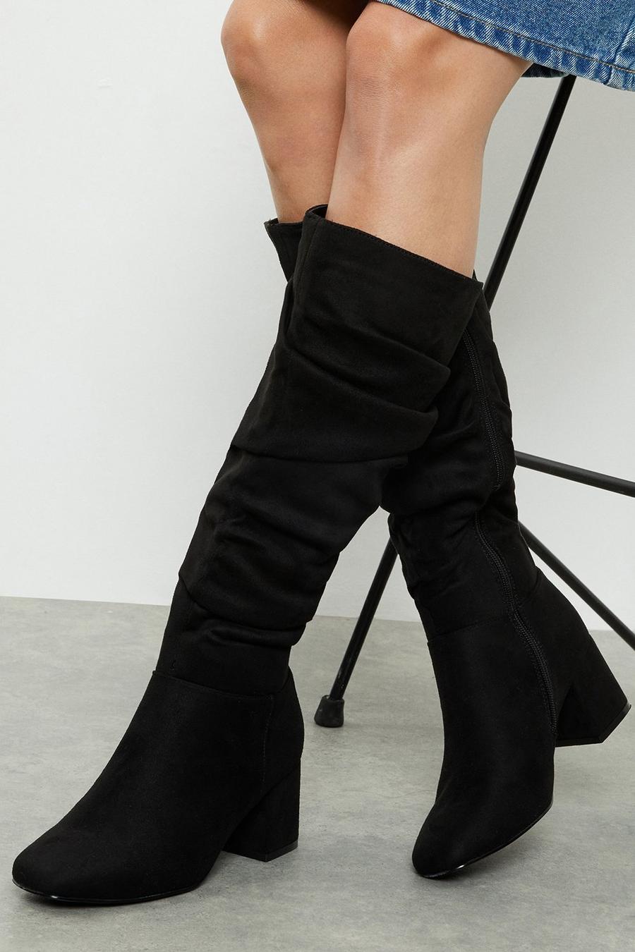 Wide Kaya Ruched Knee High Boot