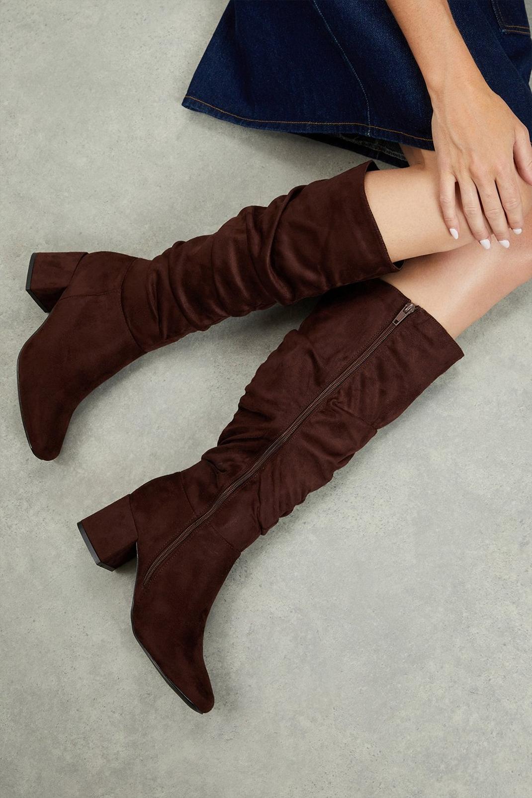 Chocolate Wide Kaya Ruched Long Boots image number 1