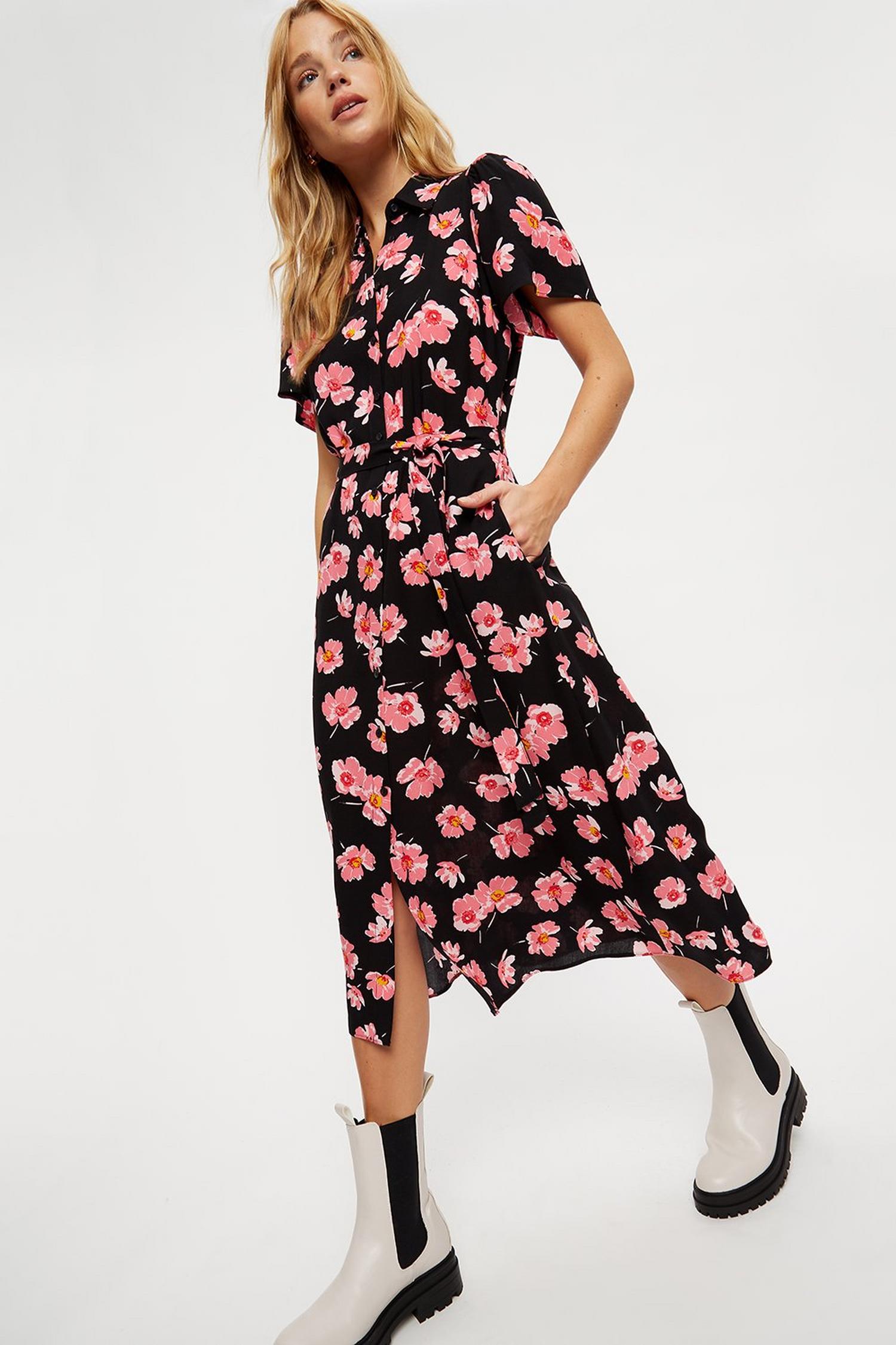 lipsy floral tie waist shirt dress