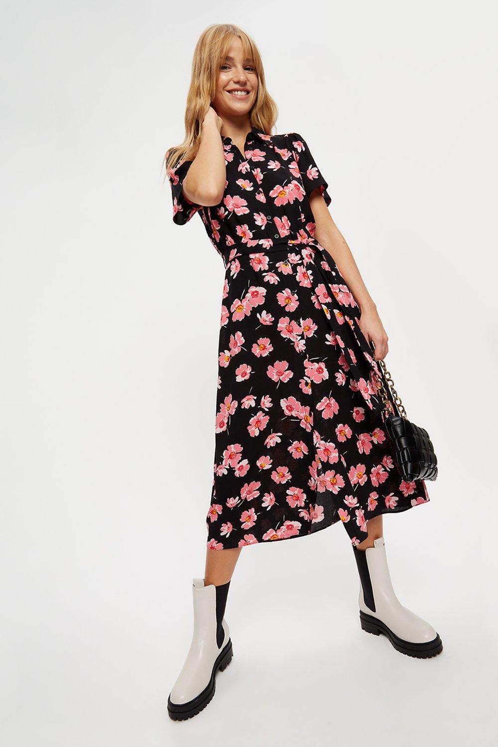 pink black floral dress