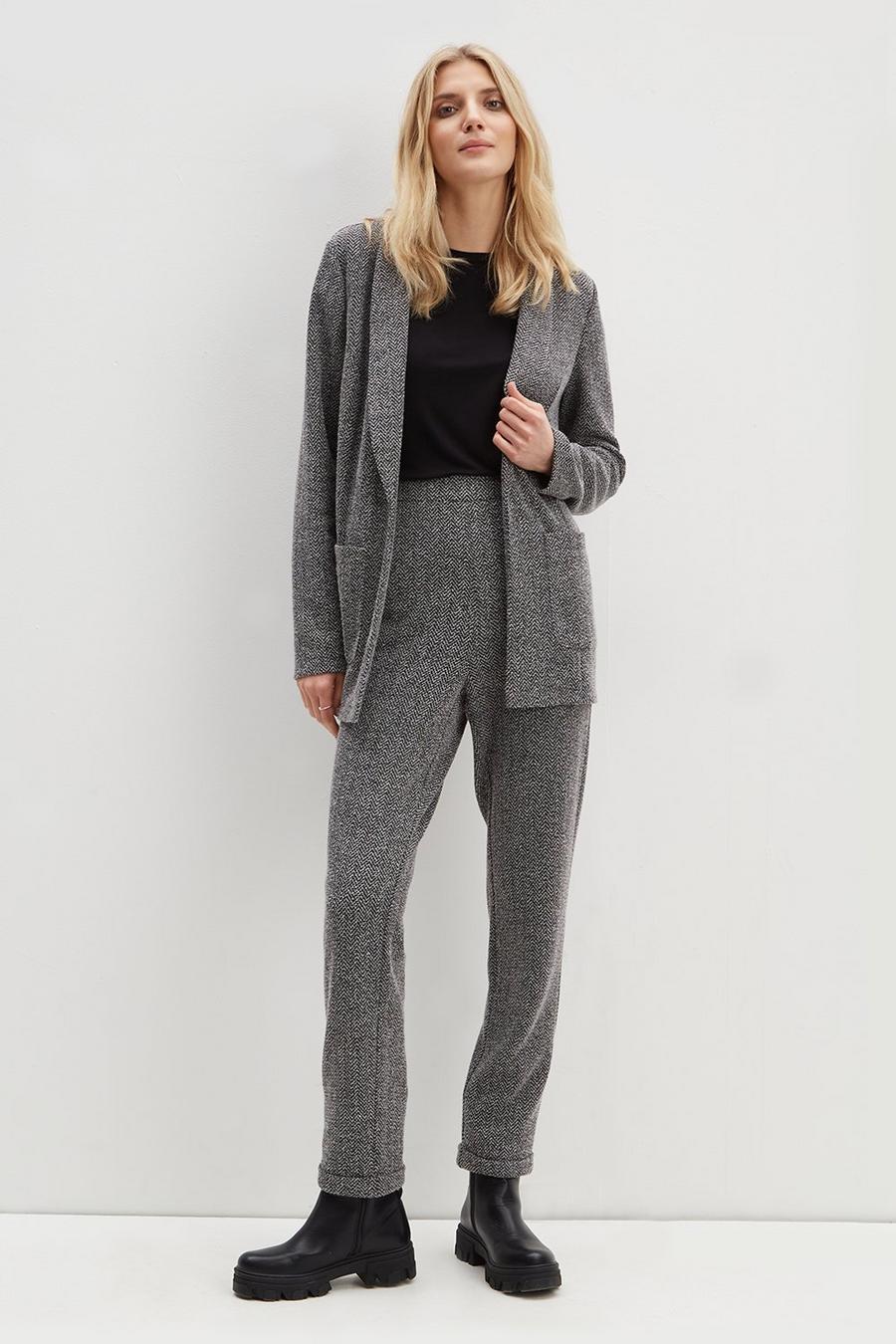 Petite Black & White Textured Pull On Trousers