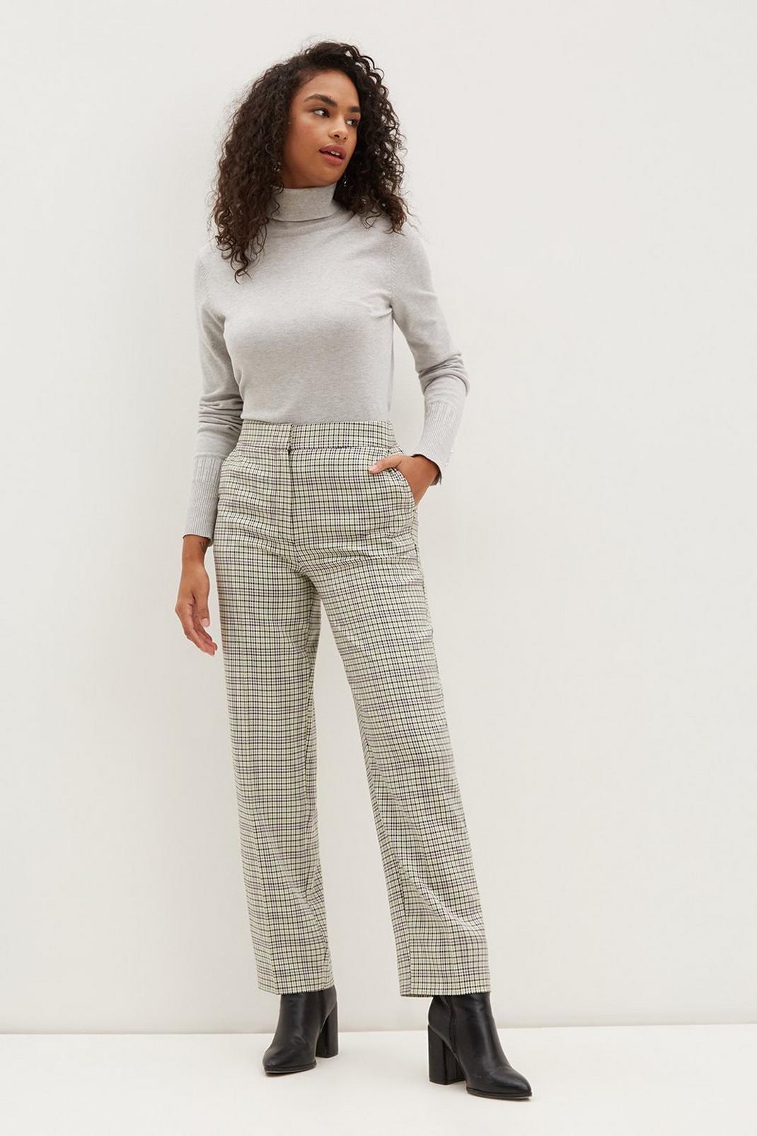 Black Tall Check Crop Tailored Trousers image number 1