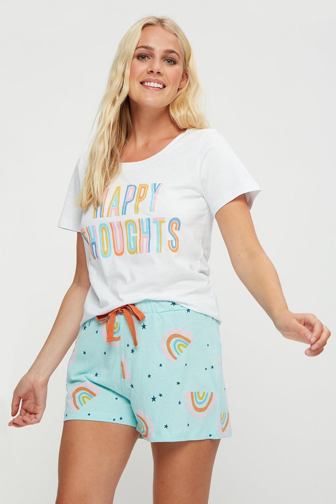 Blue Happy Thoughts T-Shirt and Shorts Pyjama Set image number 1