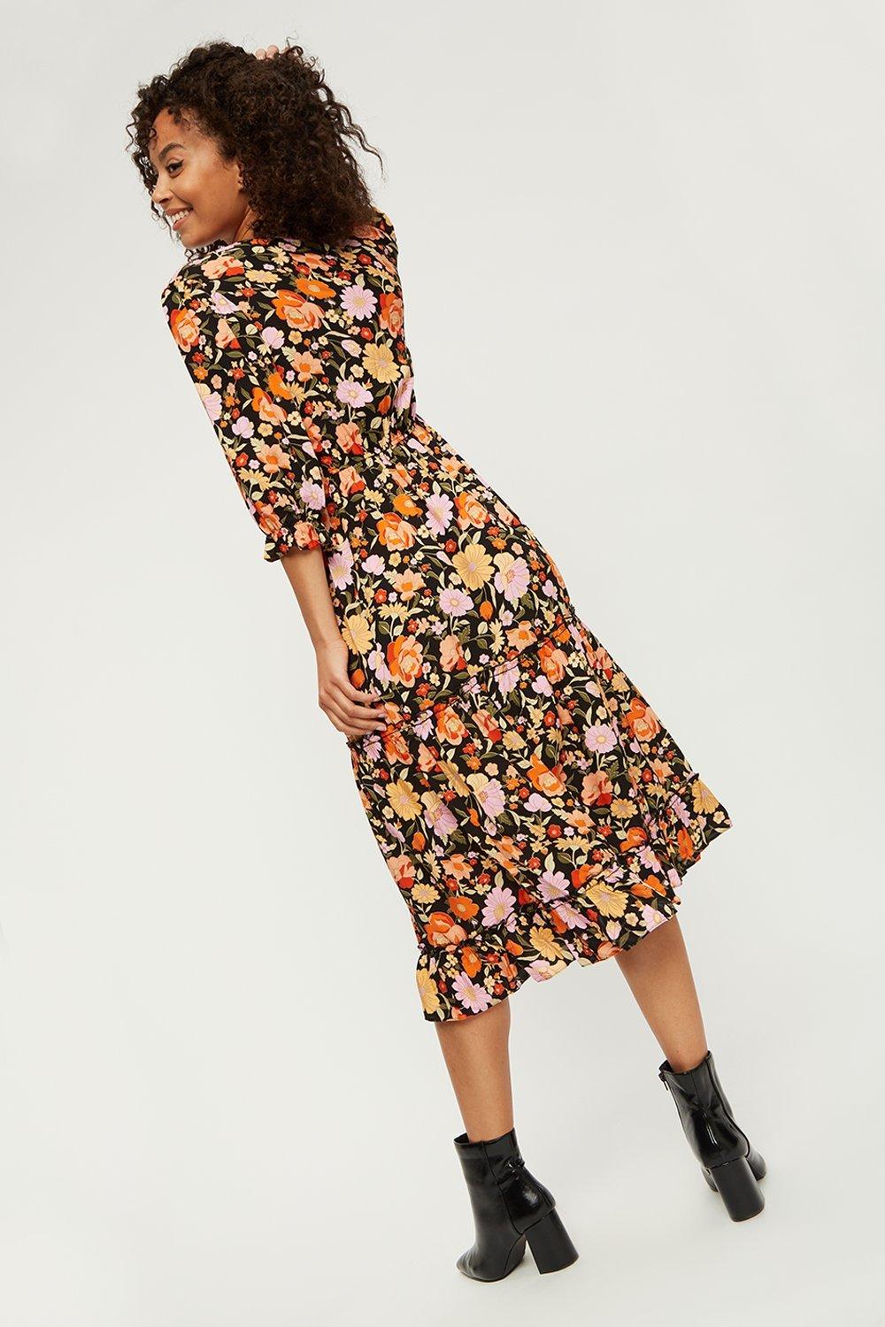 Retro Floral Midi Dress | Dorothy Perkins EU