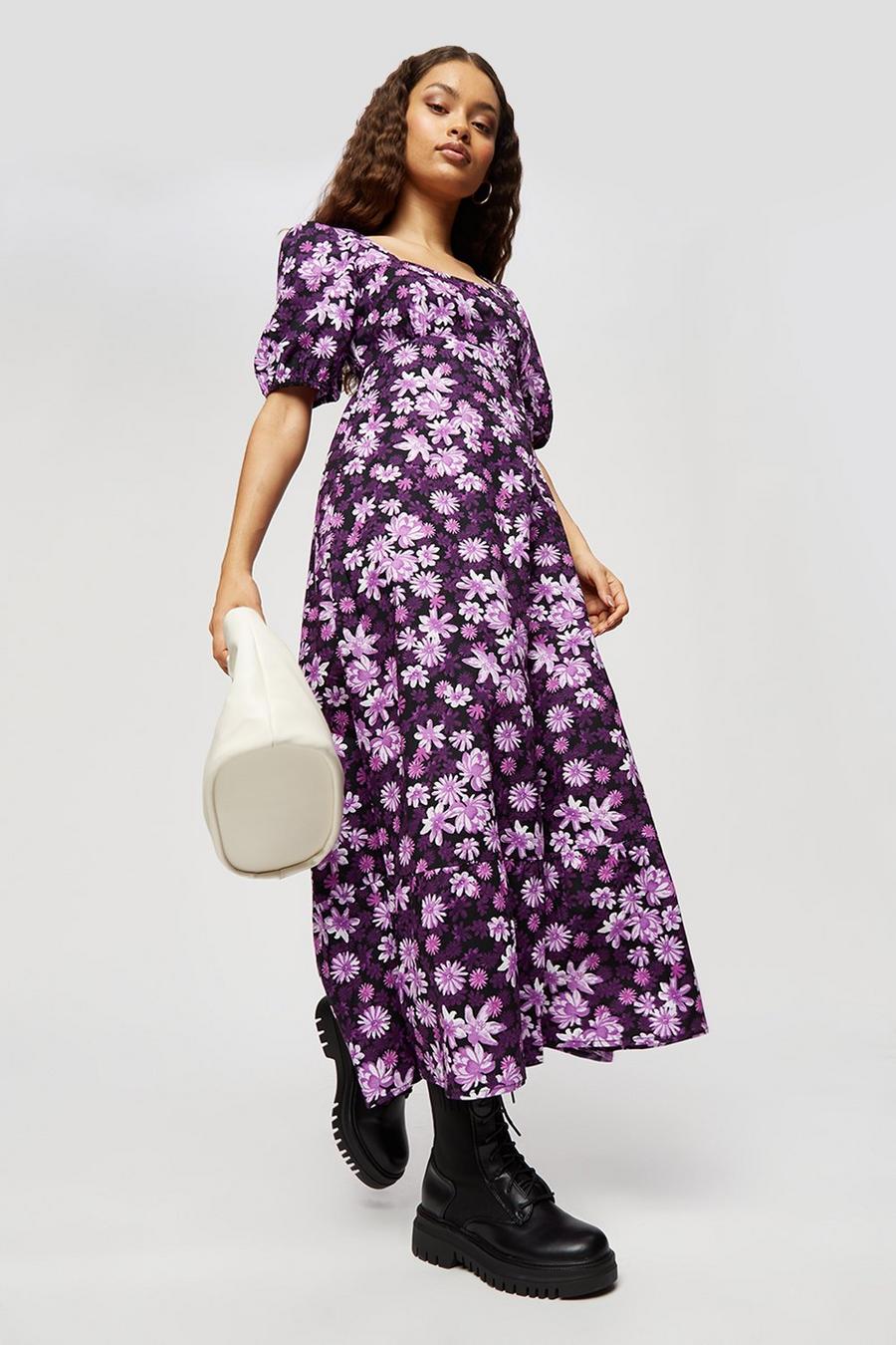 Petite Purple Floral Tiered Midaxi Dress